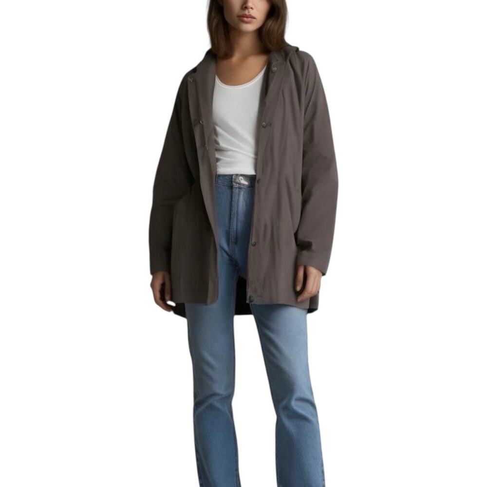 Eileen Fisher Women's Size S‎ Hooded Coat Charcoal Gray Organic Cotton Lagenlook